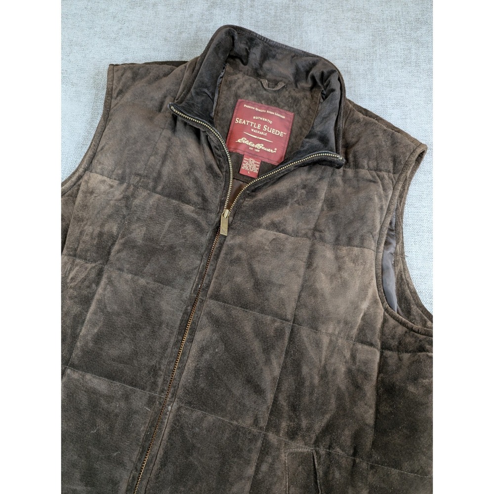 Eddie Bauer Seattle Suede Vest Mens L Brown Washable Leather Lined Jacket